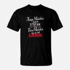 Personalisiertes T-Shirt Artige Mädchen lieben Stefan, Böse Mädchen essen mit Gamon – Party & Alltags Funshirt