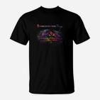 Psychedelisches Natur- und Klaviermotiv T-Shirt in Schwarz