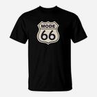 Route 66 Stil Herren T-Shirt, Schwarz mit Vintage-Nummernschild-Design