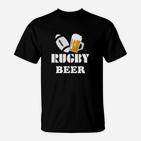 Rugby Beer T-Shirt, Sportliches Shirt mit Ball & Bier Motiv