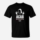 Schwarzes ACAB-Shirt mit Handzeichen-Design, Streetwear für Proteste