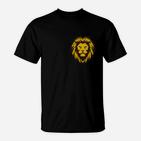 Schwarzes Herren T-Shirt mit Goldener Löwenkopf-Print, Stilvolles Design