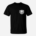 Schwarzes Herren T-Shirt mit Löwen-Emblem, Modisches Design