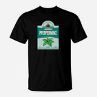 Schwarzes Retro Pfefferminz T-Shirt, Vintage Minzmuster Tee