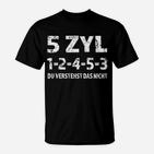 Schwarzes T-Shirt Auto-Motorentyp 5 ZYL 1-2-4-5-3 für Autoenthusiasten