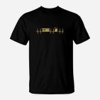Schwarzes T-Shirt Goldener Auto Herzfrequenz Design, Herrenmode