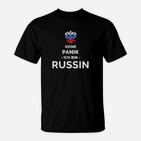 Schwarzes T-Shirt Keine Panik - Ich Bin Russin mit Krone, Lustiges Design