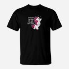 Schwarzes T-Shirt Lustiger Spruch & Cartoon-Einhorn-Design, Einzigartiges Einhorn-Shirt