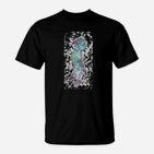 Schwarzes T-Shirt mit abstraktem Seepferdchen-Design, Künstlerisches Tee
