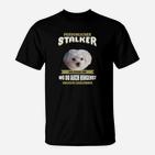 Schwarzes T-Shirt mit Erdmännchen: 'Persönlicher Stalker', Lustiger Spruch