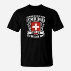 Schwarzes T-Shirt mit Schweizer Kreuz, Stolz Schweizer zu sein Spruch
