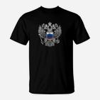 Schwarzes T-Shirt mit zweiköpfigem Adler-Wappen, stylisches Design für Herren