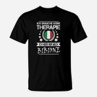 Schwarzes T-Shirt Therapie? Nur Bibione! mit Italien-Flagge