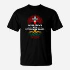 Schweizerisch-Litauisches Erbe-T-Shirt, Schwarz mit Wurzeldesign