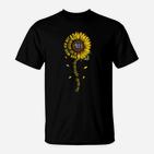 Sonnenblumen-Design Schwarzes T-Shirt mit Aufschrift, Sommerliches Tee