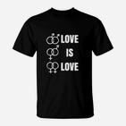 Unisex 'Love is Love' T-Shirt mit Geschlechtssymbolen in Schwarz