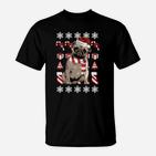 Weihnachtliches Mops-T-Shirt mit Schneeflocken & Zuckerstangen-Motiv