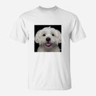 Fröhlicher Hund Malteser Motiv T-Shirt, Weißes Lustiges Tee