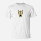 Geometrisches Katzenkopf T-Shirt für Herren, Modernes Tiermotiv - Weiß