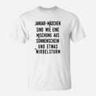 Januar-Mädchen T-Shirt, Spruch Sonnenschein & Wirbelsturm