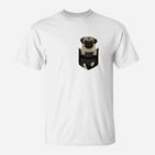 Lustiges Mops T-Shirt Weiß Taschendruck Design für Hundefreunde
