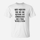 März-Mädchen Geburtstags-T-Shirt: Sonnenschein & Wirbelsturm Design