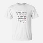 Weißes T-Shirt Realist, große Liebe & Weihnachtsmann Spruch