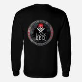 Grill-Thema Herren Langarmshirts Black BBQ mit Totenkopf-Logo, Schwarz