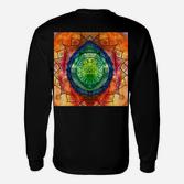 Mandala-Kunstdruck Schwarzes Langarmshirts, Buntes Geometrisches Design
