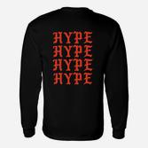 Schwarzes HYPE Langarmshirts, Roter Schriftzug, Streetwear Mode