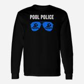 Pool Police Schwarzes Langarmshirts, Blaue Sonnenbrillen-Design
