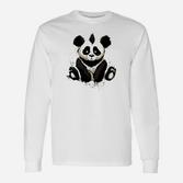 Panda-Print Unisex Langarmshirts in Weiß, Kuscheliges Streetwear-Oberteil