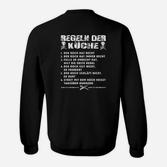 Lustiges Schwarzes Sweatshirt mit Küchenregeln-Aufdruck, Humorvolle Kleidung
