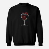 Festliches Wein-Glas Sweatshirt mit Weihnachtsmütze, Schwarz