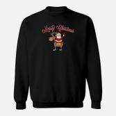 Frohe Weihnachten Santa & Rentier Grafik Schwarzes Sweatshirt, Festliches Design