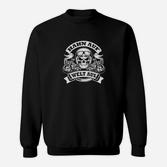 Herren Schwarz Biker Sweatshirt mit Skull Motto 'Stirn Auf Welt Aus'