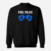 Pool Police Schwarzes Sweatshirt, Blaue Sonnenbrillen-Design