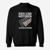 Schwarzes Sweatshirt Bier und Motoren, Lustiges Herrenshirt