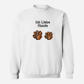 Hunde-Liebhaber Sweatshirt mit Pfotenabdruck, Ich Liebe Hunde Design