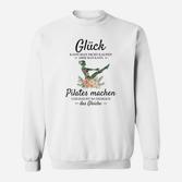 Pilates-Humor Sweatshirt: Glück durch Pilates, Lustiges Weißes Sweatshirt