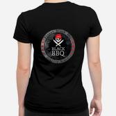 Grill-Thema Herren Frauen Tshirt Black BBQ mit Totenkopf-Logo, Schwarz