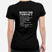 Lustiges Schwarzes Frauen Tshirt mit Küchenregeln-Aufdruck, Humorvolle Kleidung