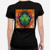Mandala-Kunstdruck Schwarzes Frauen Tshirt, Buntes Geometrisches Design