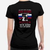 Schwarzes Frauen Tshirt: Patriotischer Slogan & Wolf, Wir sind der Sturm
