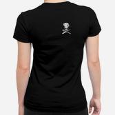 Totenkopf und Knochen Schwarzes Frauen Tshirt, Cool Design Tee