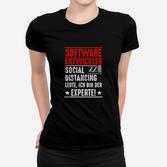 Lustiges Softwareentwickler Frauen Tshirt – Social Distancing Experte, Baumwollshirt für IT-Profis