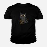 Schwarzes Kinder Tshirt mit grimmiger Katze & goldenen Akzenten, Modisches Tee