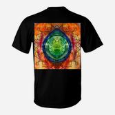 Mandala-Kunstdruck Schwarzes T-Shirt, Buntes Geometrisches Design