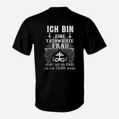 Tätowierte Frau T-Shirt, Engel & Teufel Spruch Schwarz