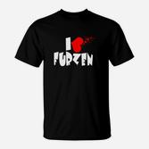 Lustiges T-Shirt I Love Furzen mit Herz & Pups-Wolke - Schwarz